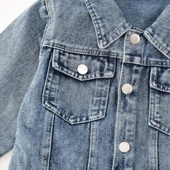 Girls Embroidered Bunny Denim Jacket Soft Cotton Jean Jacket Kids Spring Fall - Picture 4 of 8